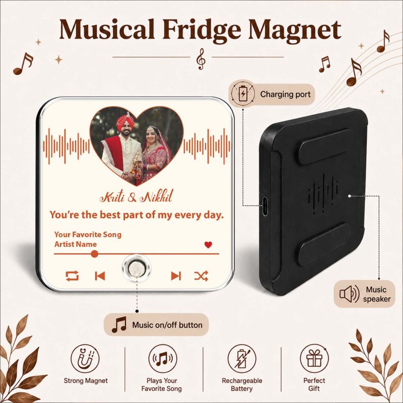 Wedding Gift for Couples Personalized Musical Fridge Magnet with Photo & Song Gift for Bride and Groom Memory Gift for Husband Wife